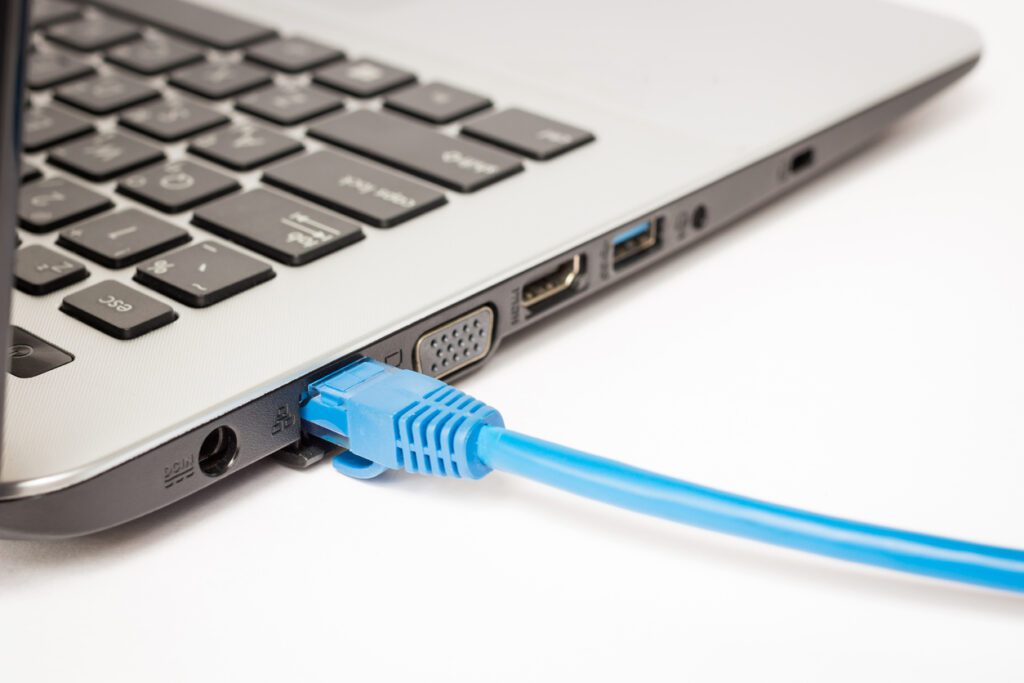 Ethernet cable connected to laptop